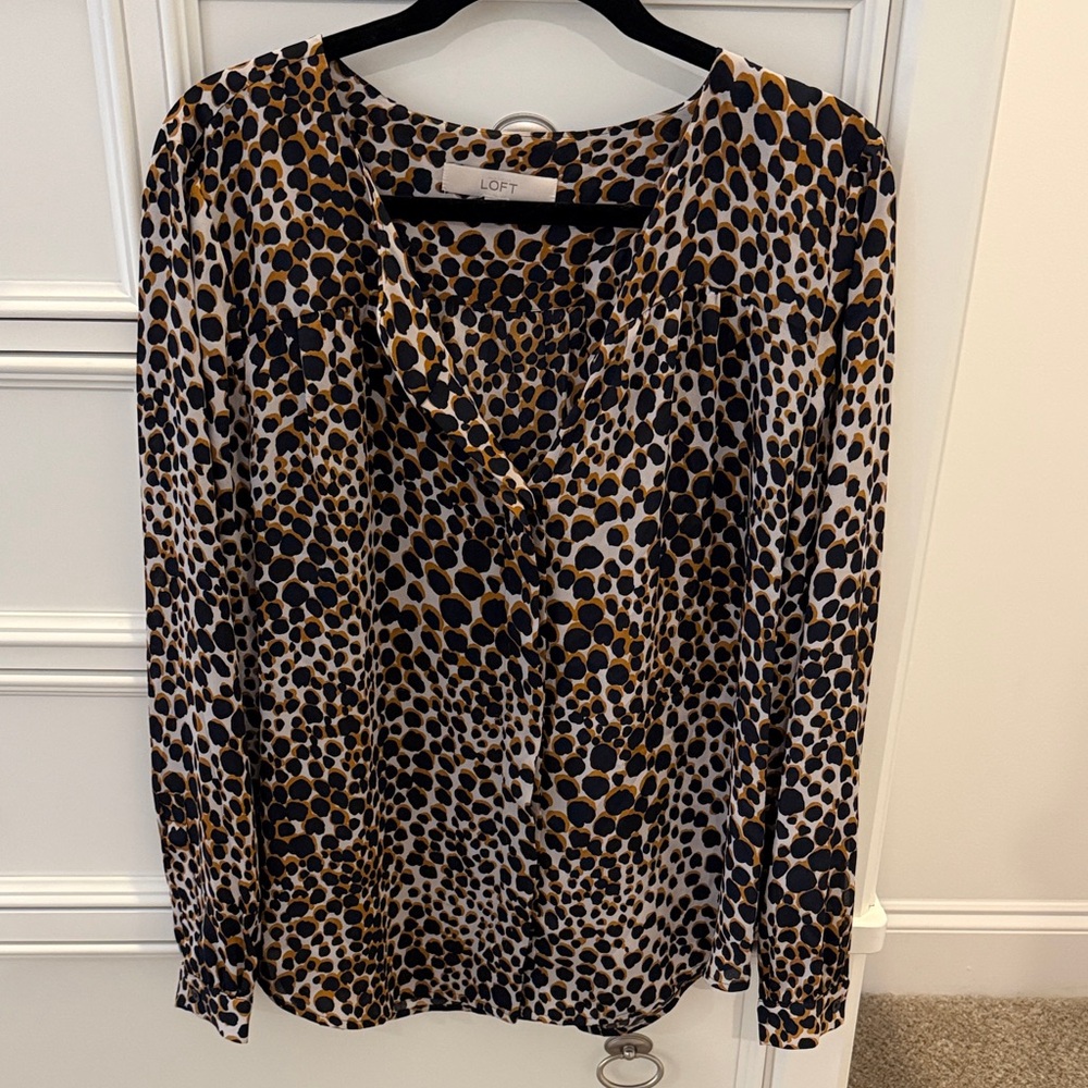 LOFT Women's Animal Print Blouse - Black and Tan